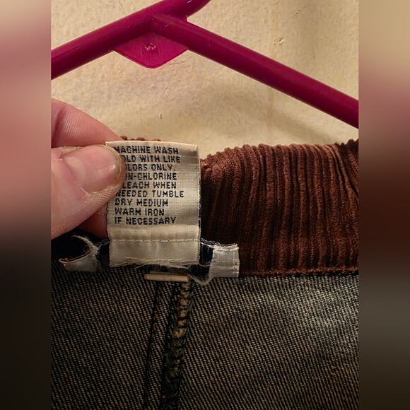 Vtg 90s Corduroy Denim Bird House Heart Embroidered Shacket Chore Coat L - Picture 5 of 9